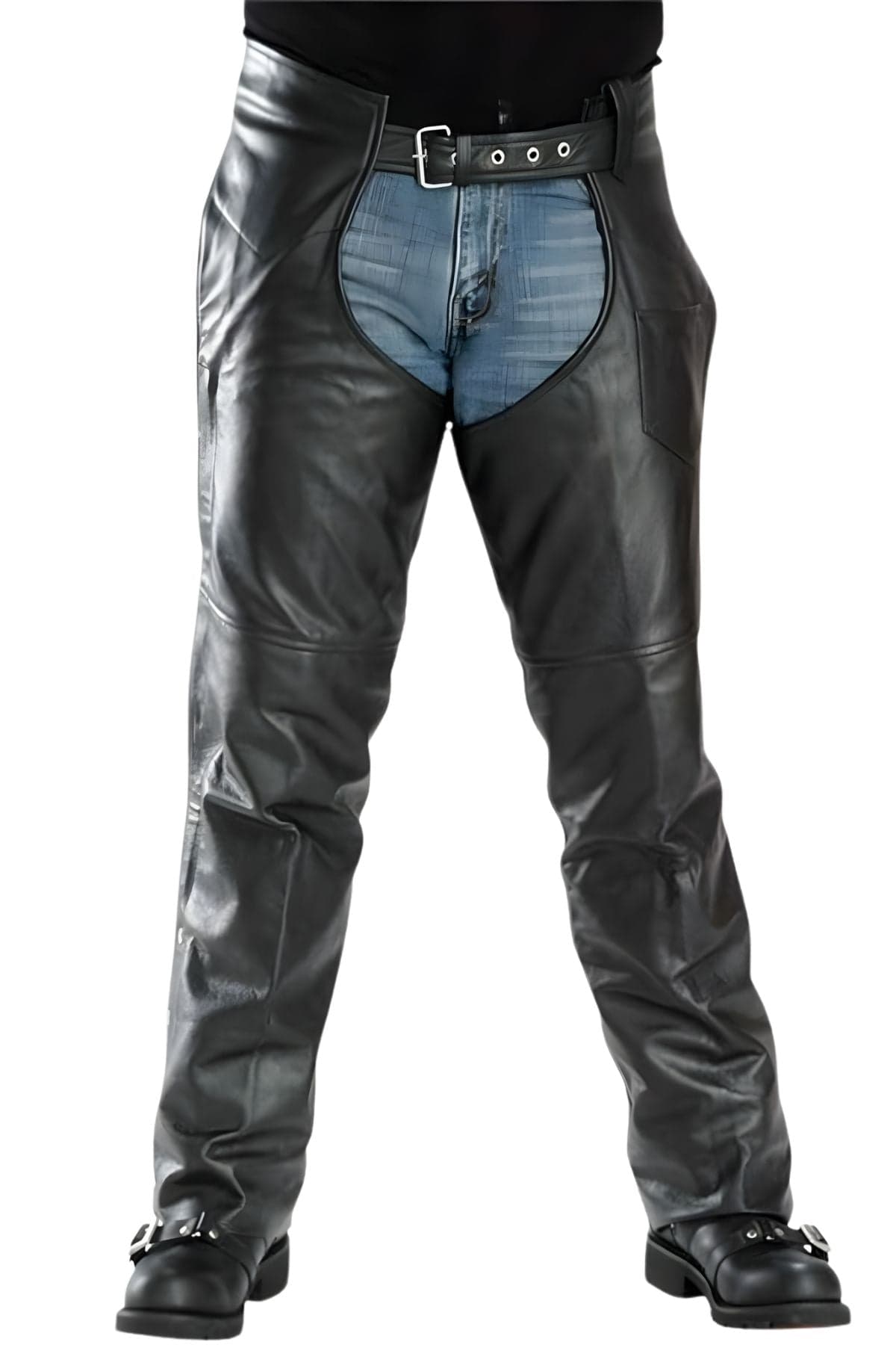 Airin Black Mens Motorcycle Leather Chaps