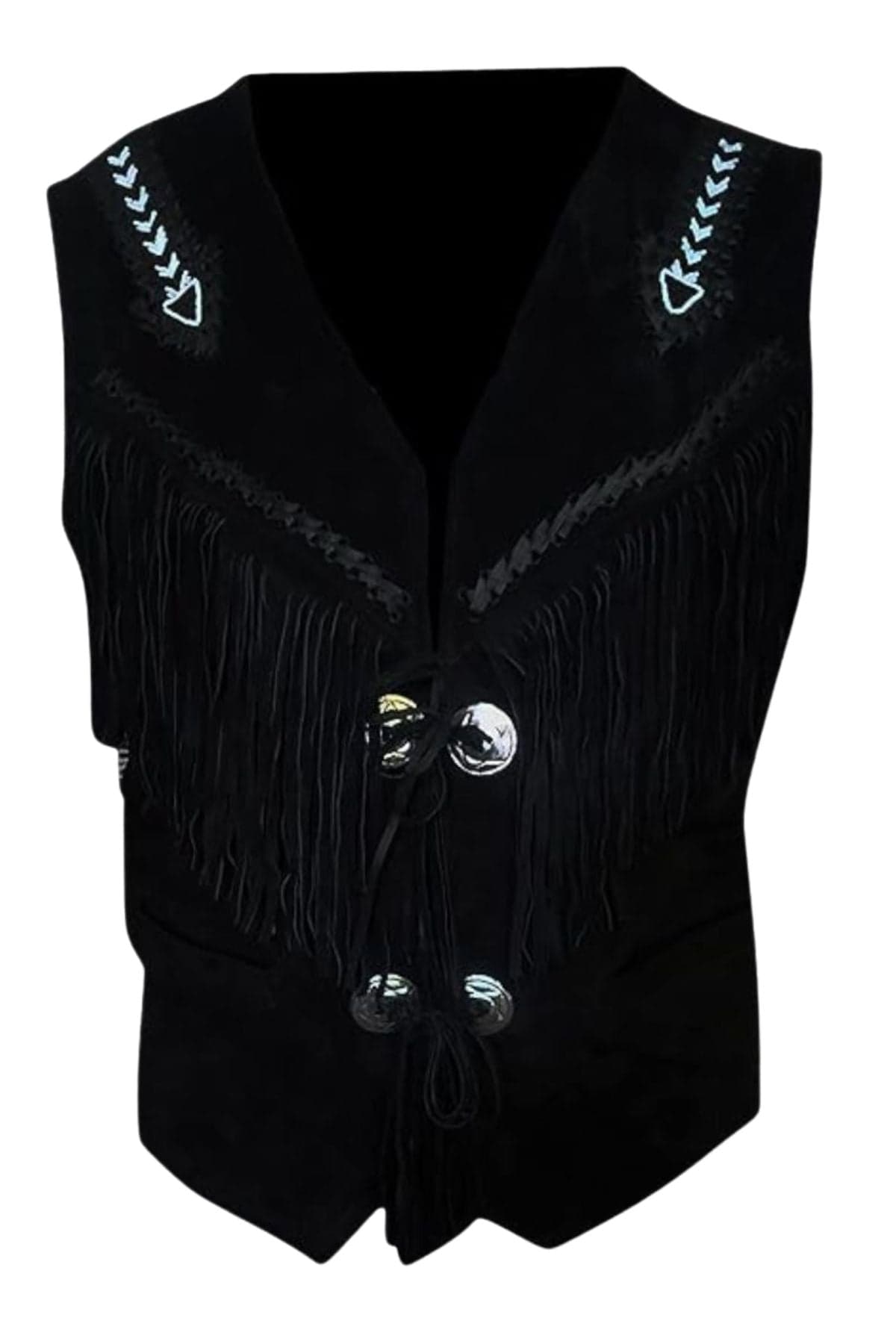 Black Cowboy Leather Vest With Fringes