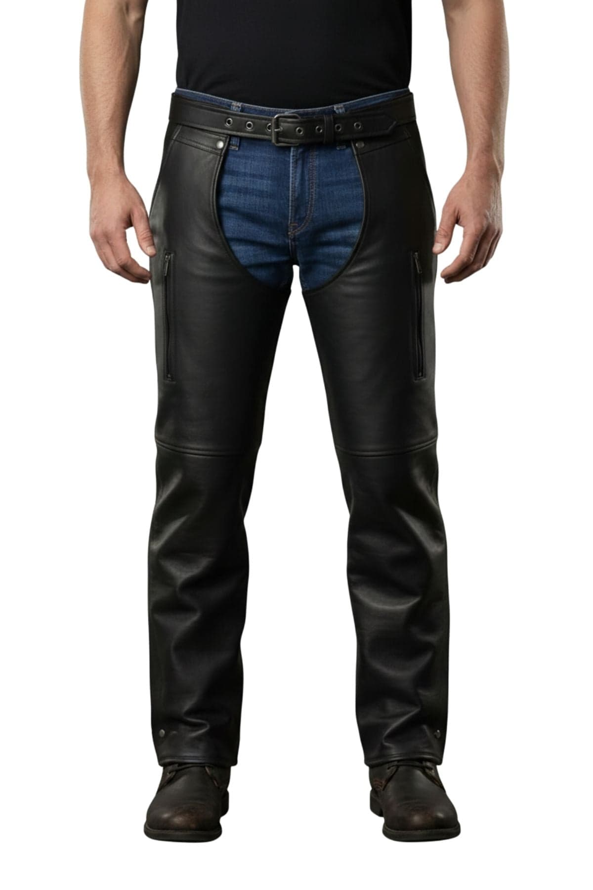 Black Leather Riding Chaps with Classic Style