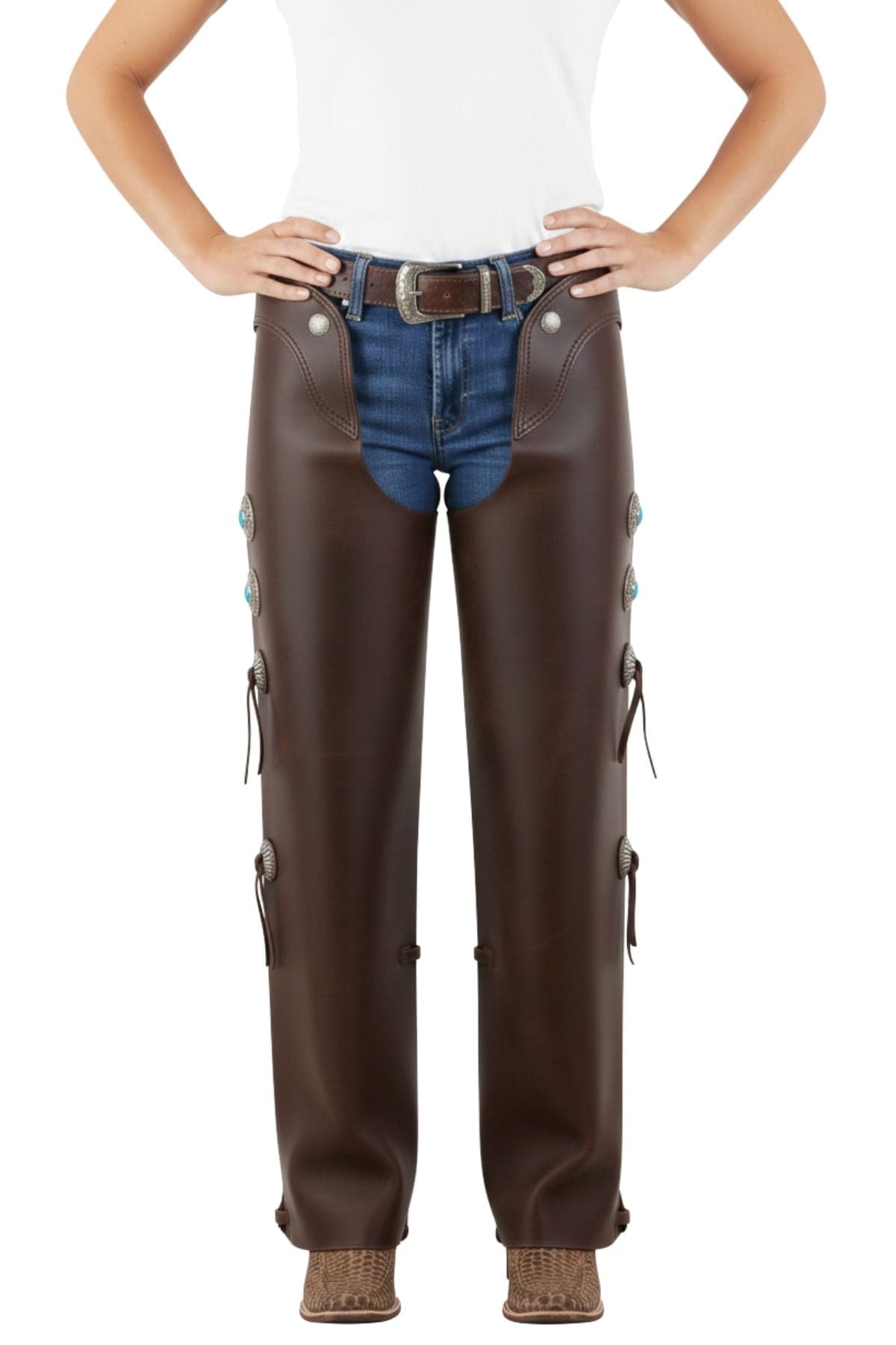 Brown Leather Betwing Chaps with Side Conchos