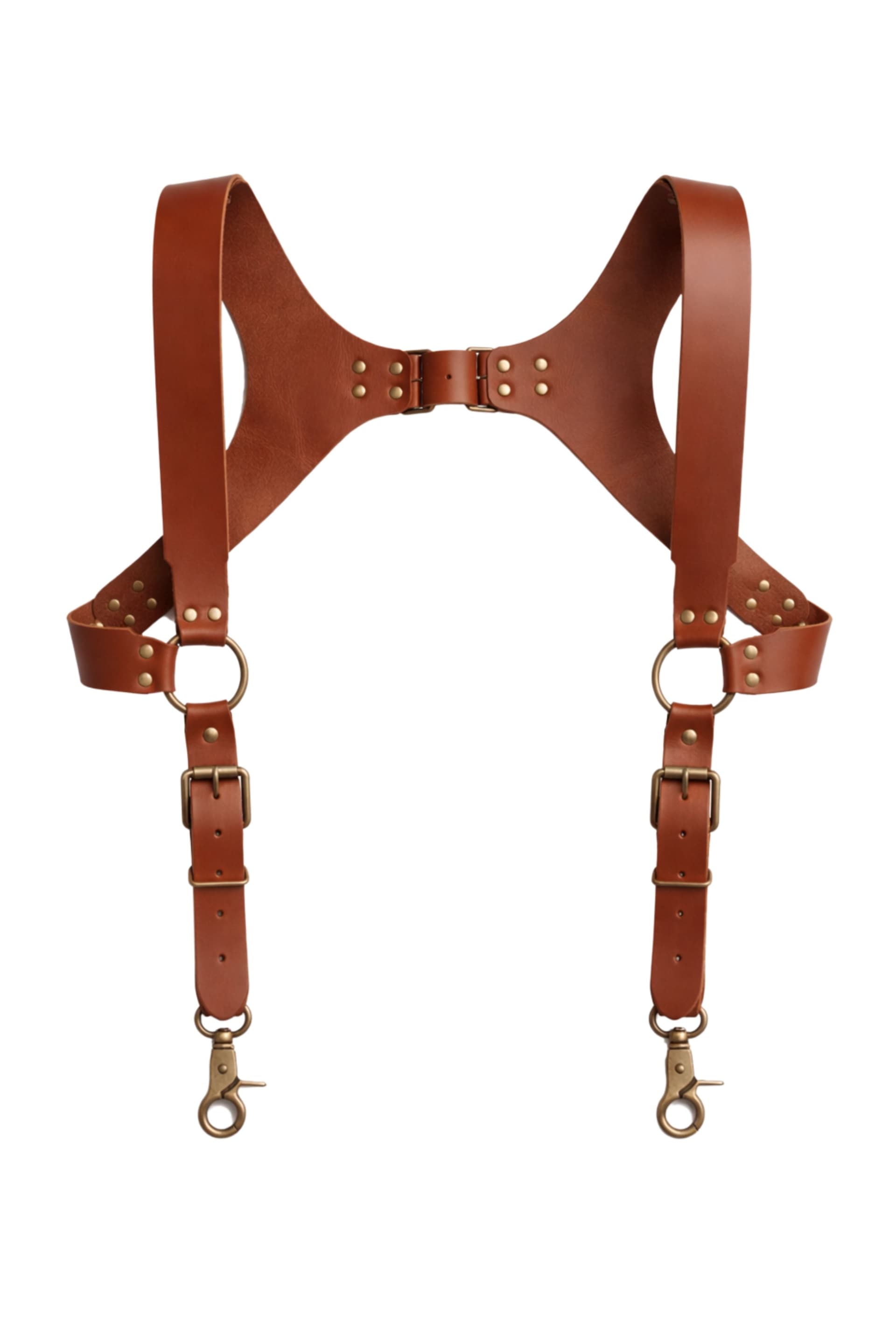 Brown Leather Shoulder Harness with Dual Clips