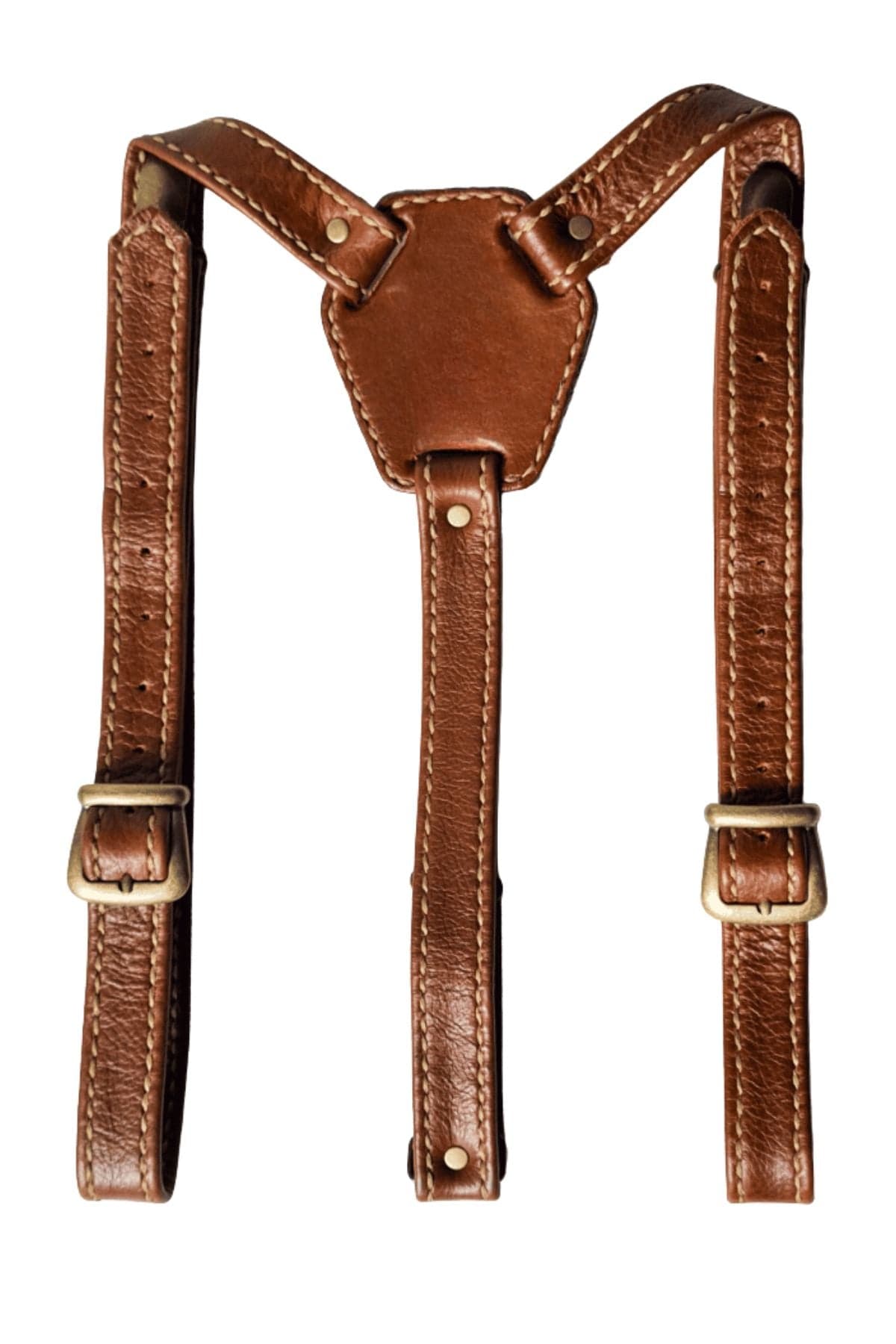 Brown Leather Suspenders with Adjustable Straps