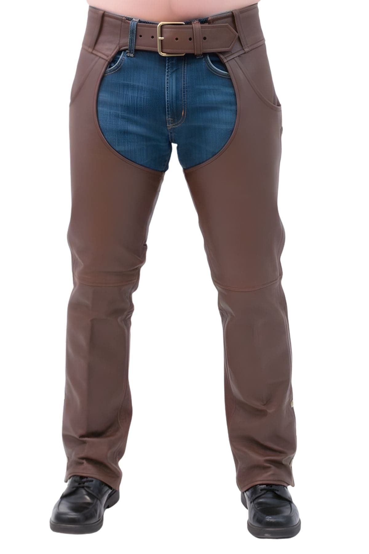 Classic Brown Leather Biker Chaps with Side Pockets