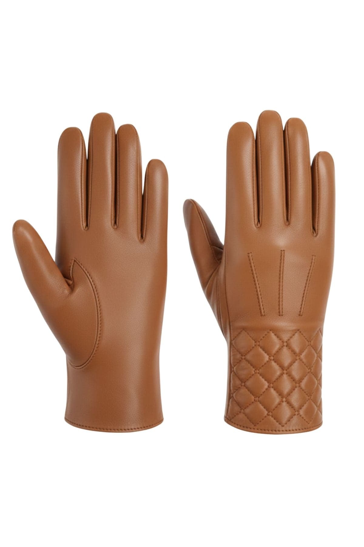 Elegant Leather Gloves with Quilted Cuff Design