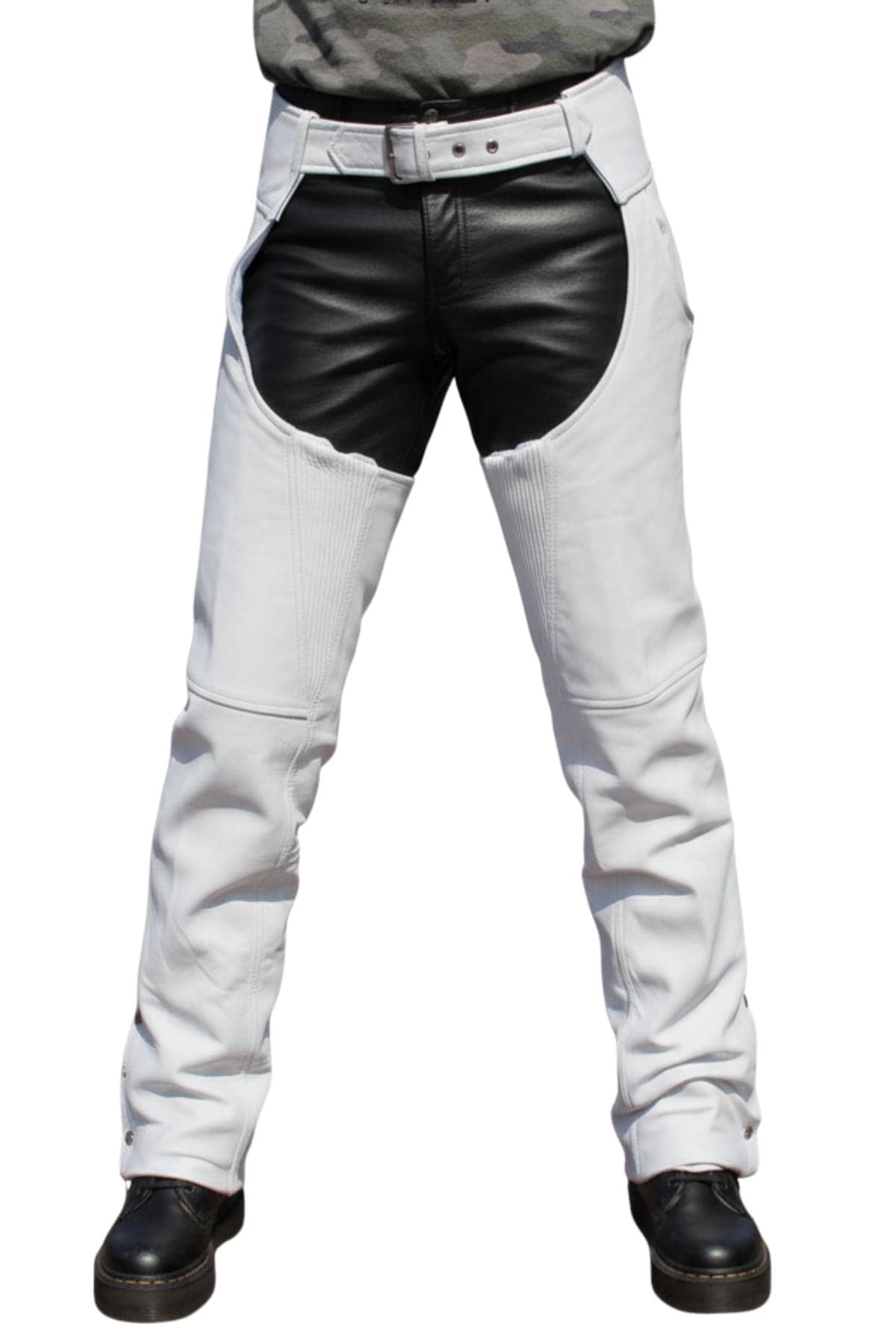Elixir White Leather Bikers Chaps For Men