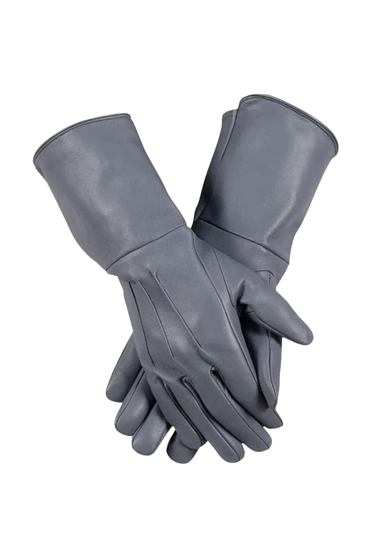 Gray Gauntlet Long Leather Gloves