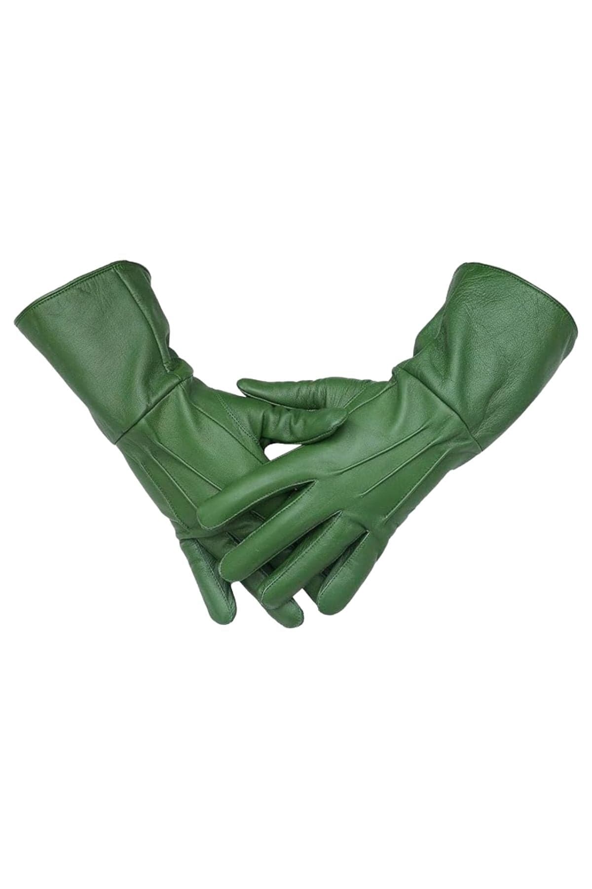 Green Leather Gauntlet Riding Gloves