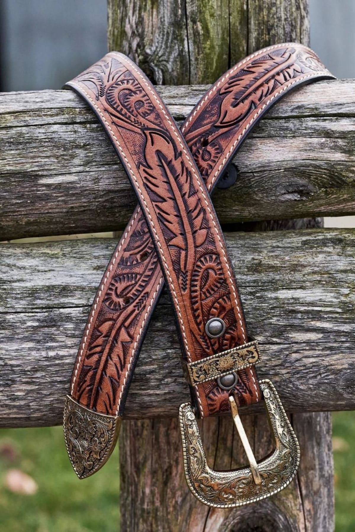 Harvest Hand Tooled Leather Western Belt