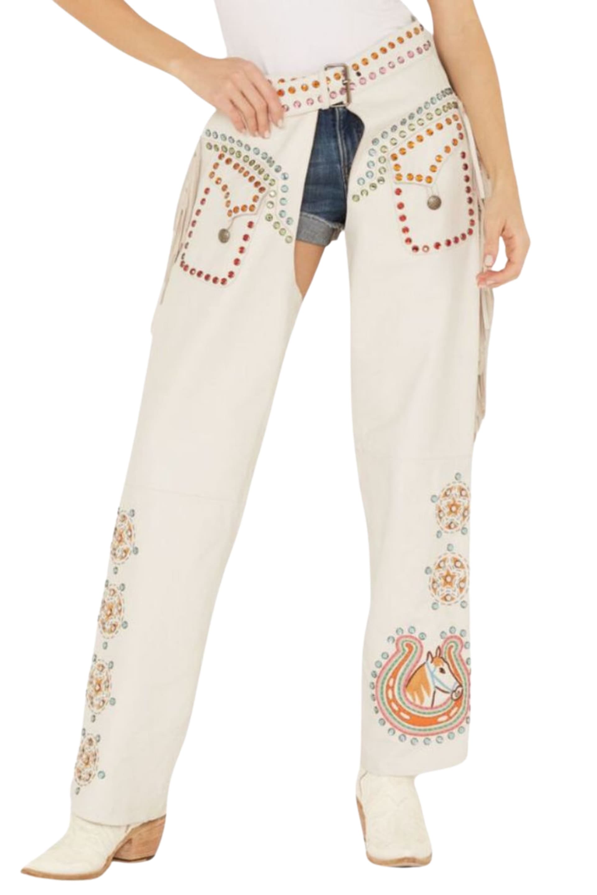 Ice Maiden White Western Leather Chaps