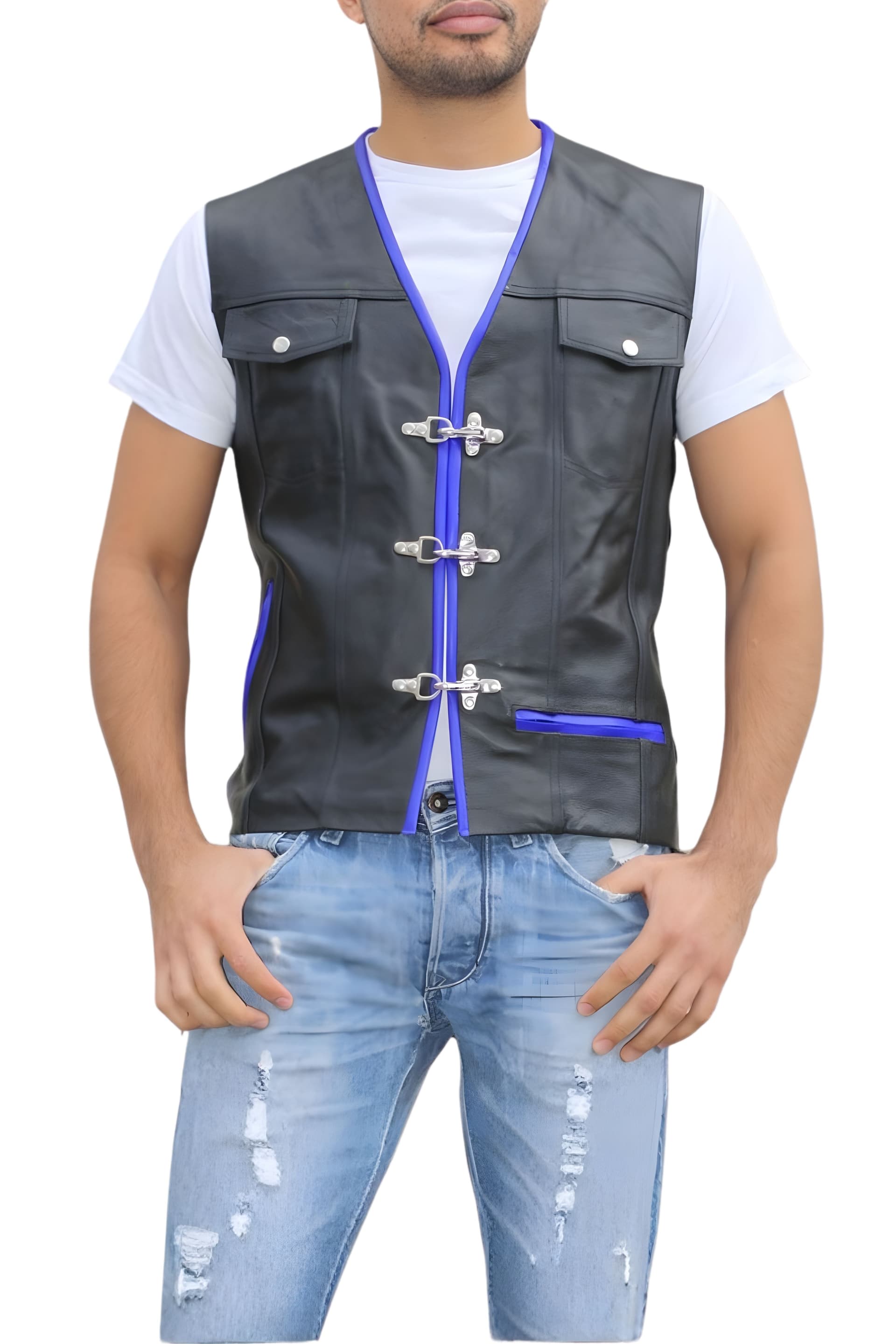 Mens Vintage Black Cowhide Vest Westerns