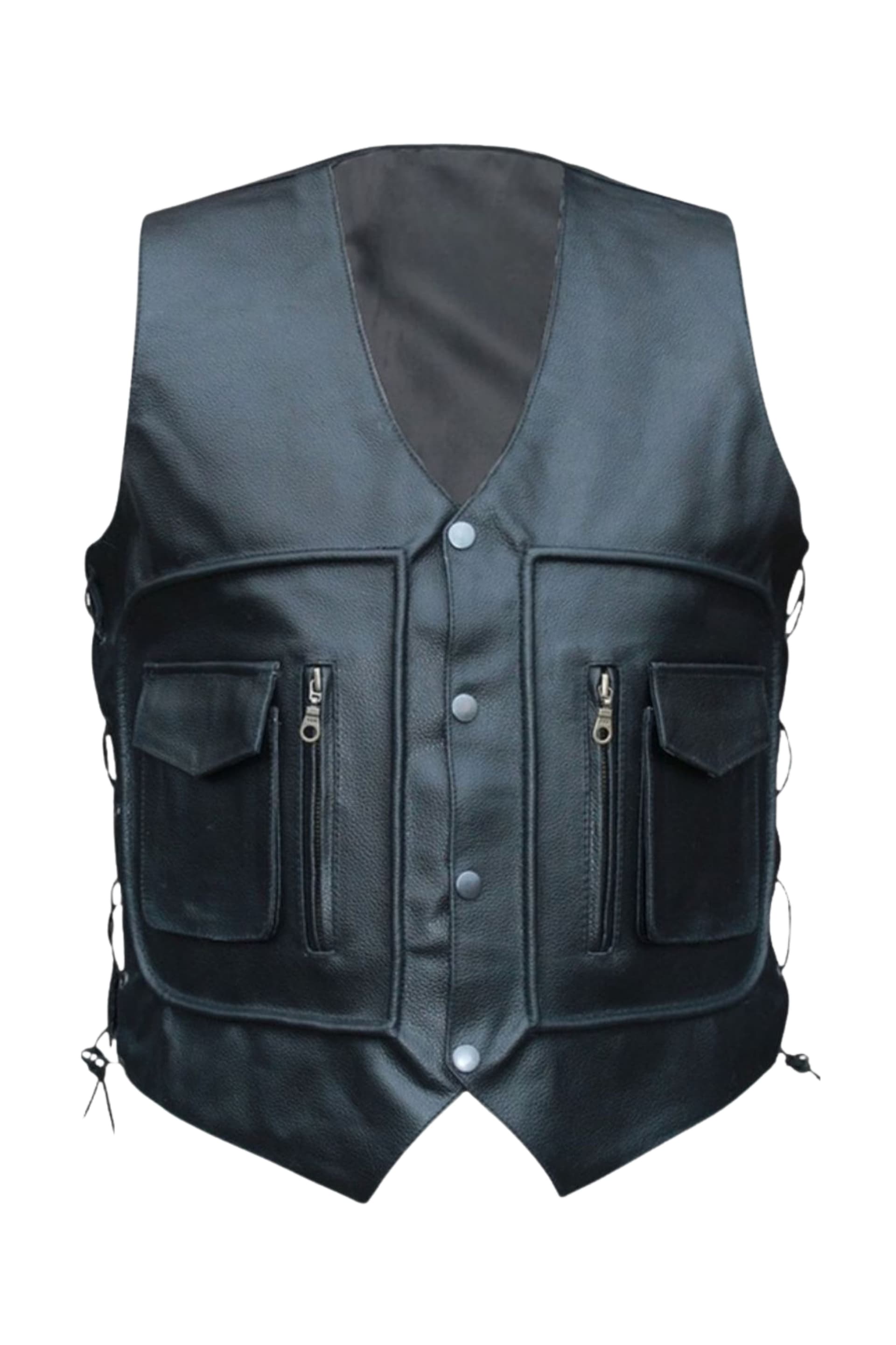 Multi Pocket Black Leather Vest for Riders