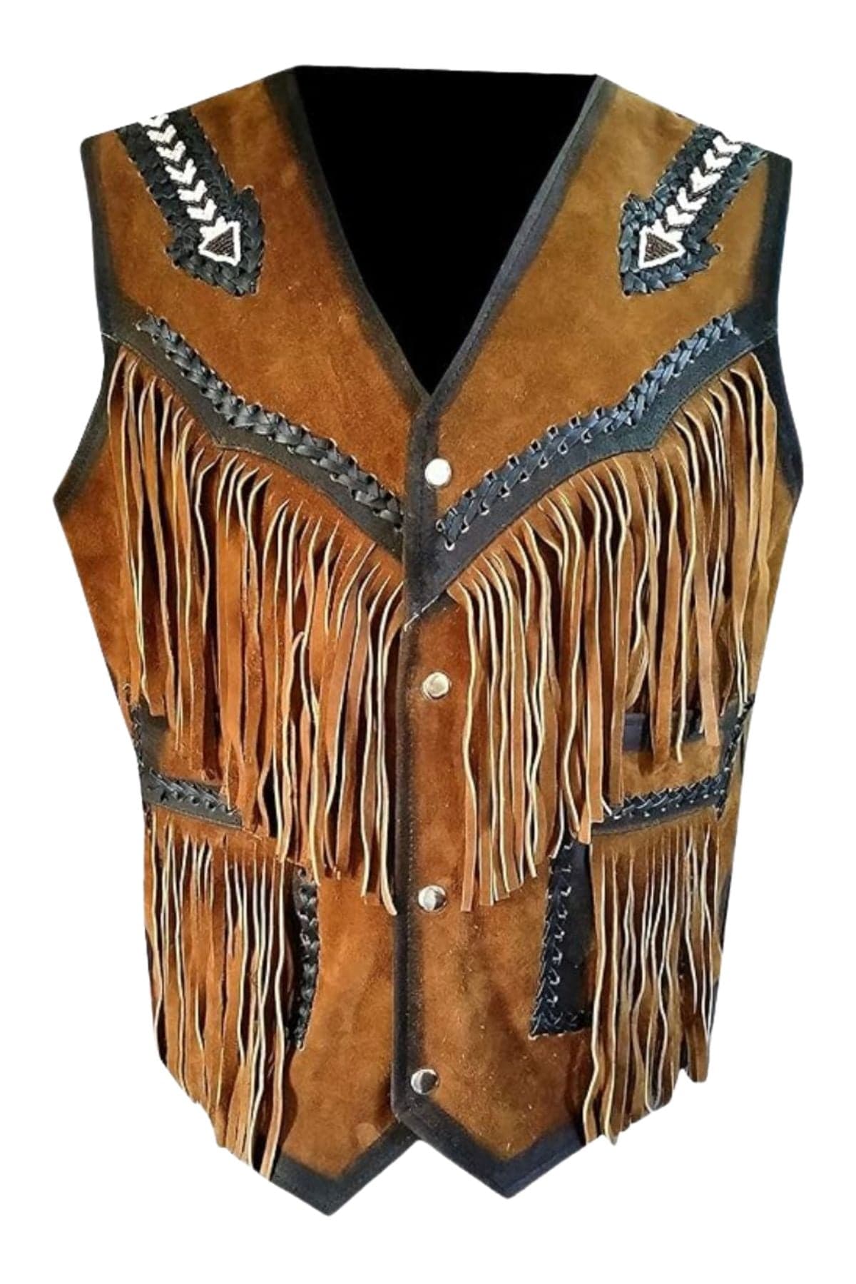 Native Fringe Western Vest With Patchwork Design
