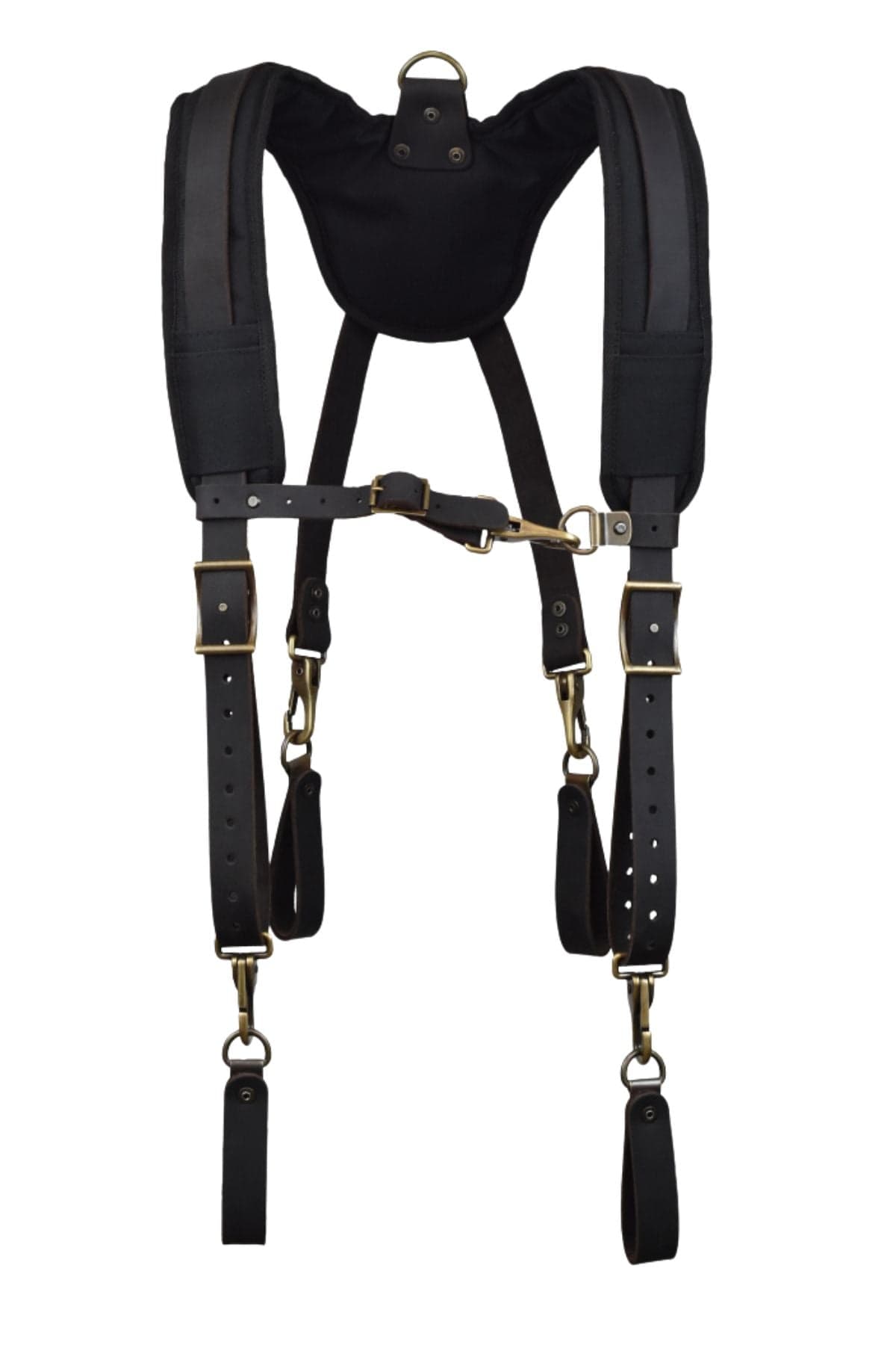 Professional Black Leather Harness Style Men Suspenders