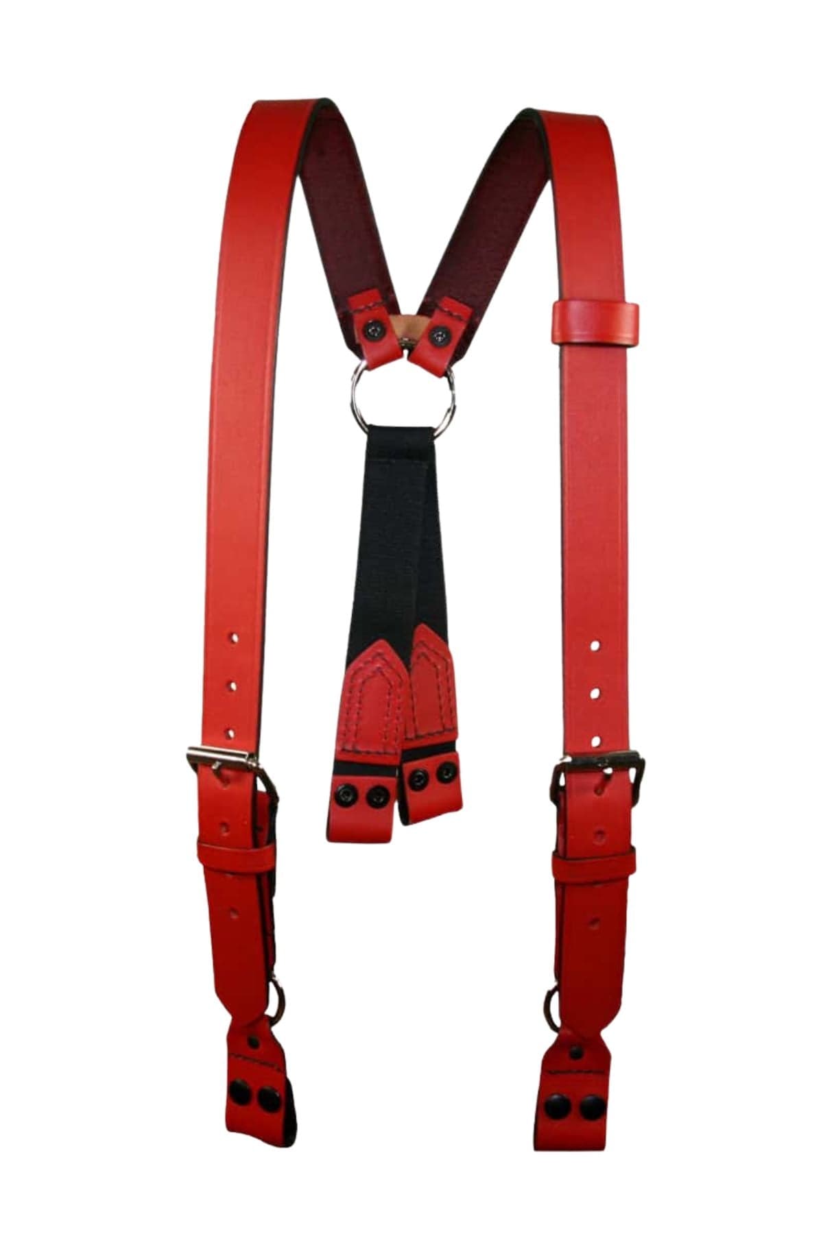 Red Leather Suspenders with Classic Y Back Style