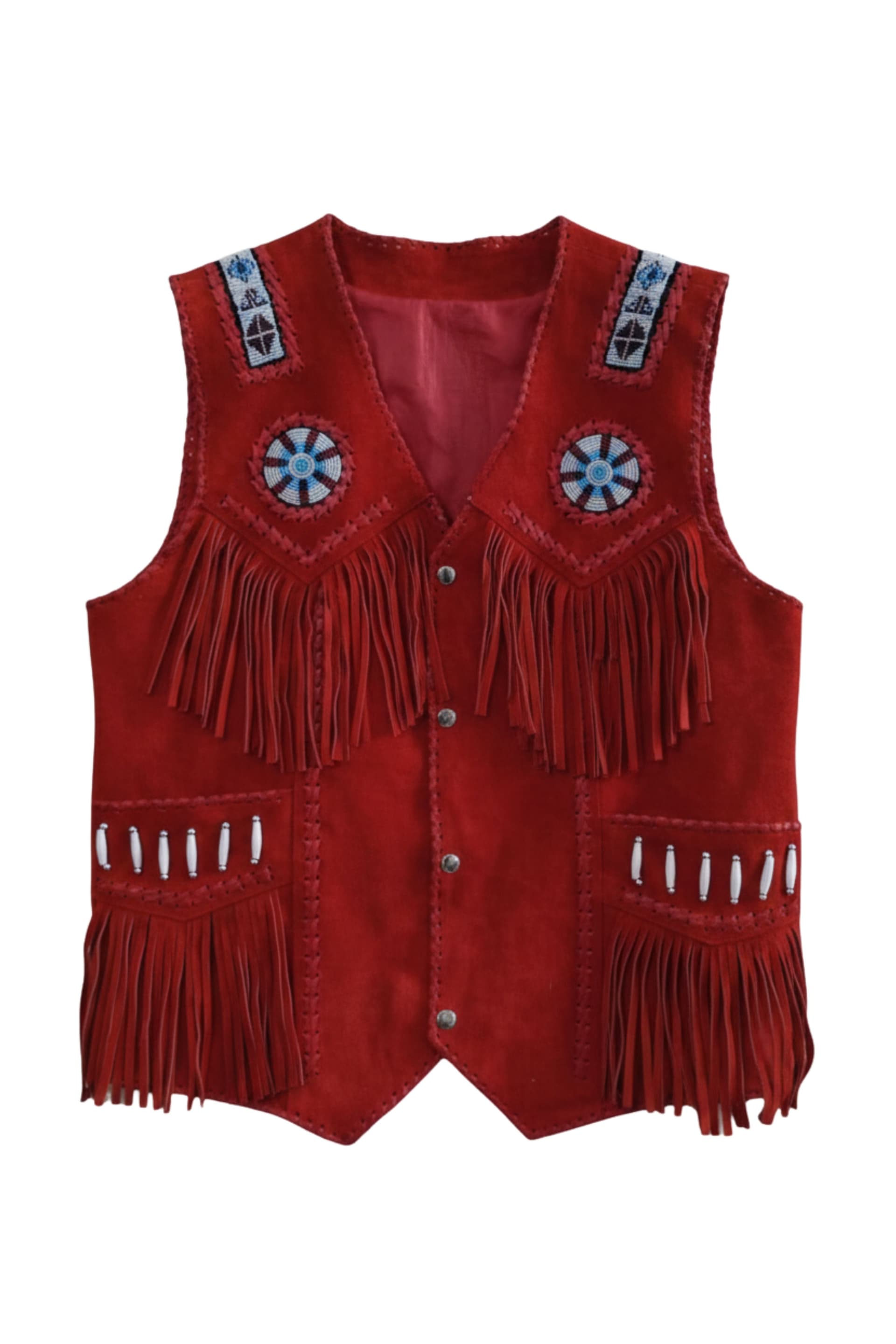 Red Leather Western Vest With Fringe