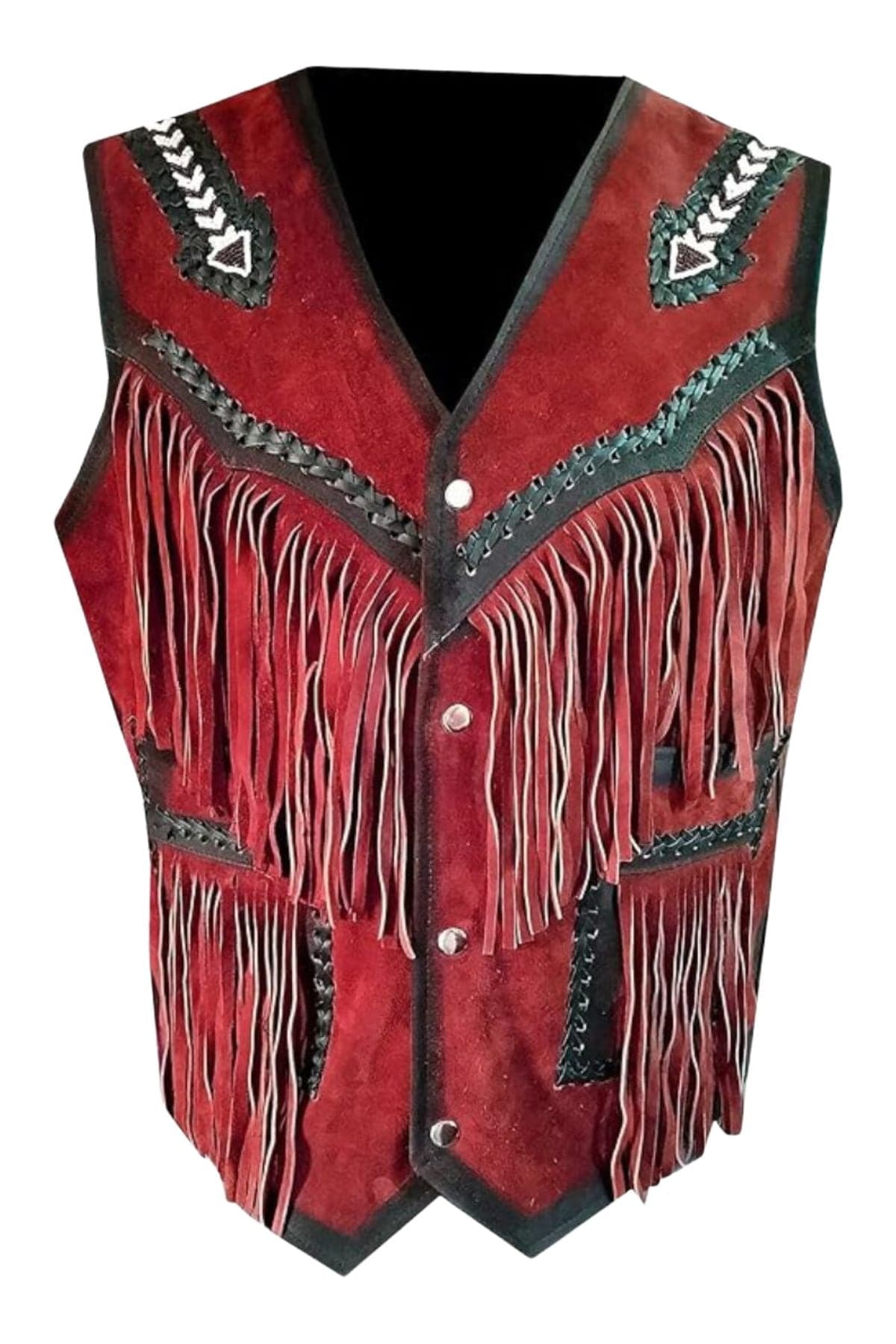 Red Leather Western Vest With Traditional Accents