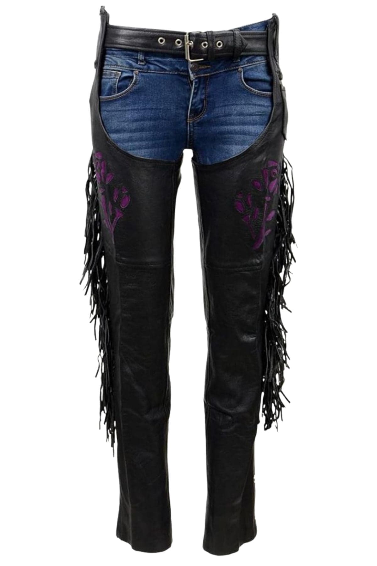 Rumy Womens Black Fringed Leather Chaps