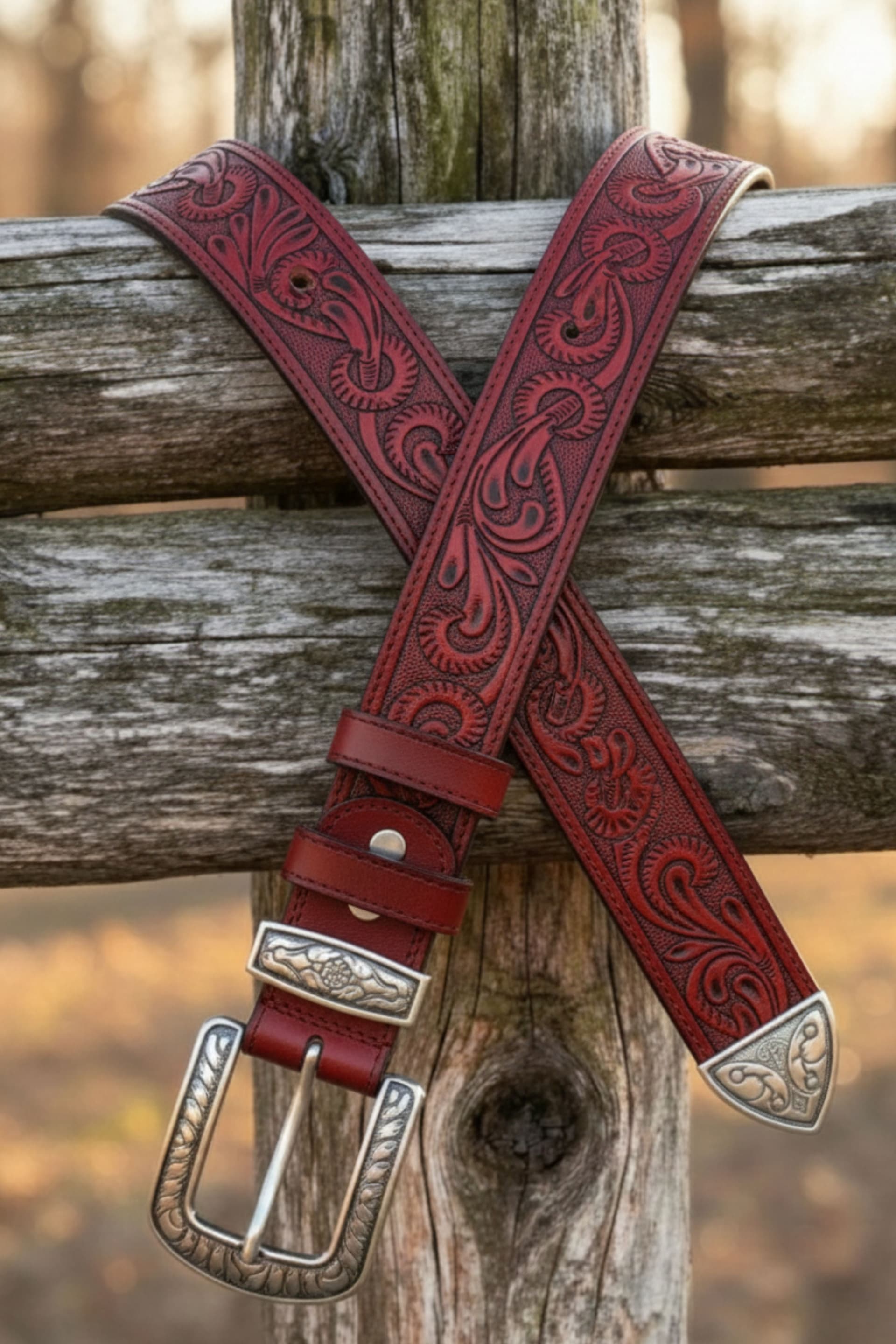 Rustic Pattern Leather Dress Belt