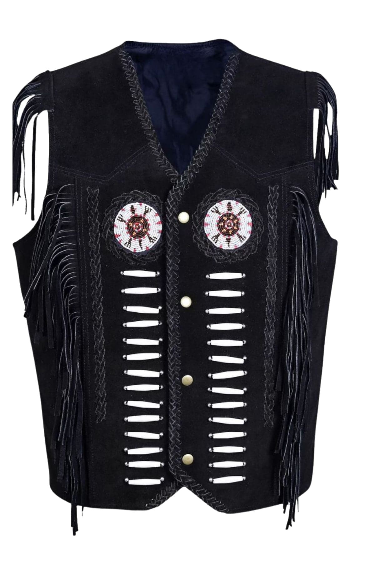 Suede Leather Western Vest With Beaded Fringe