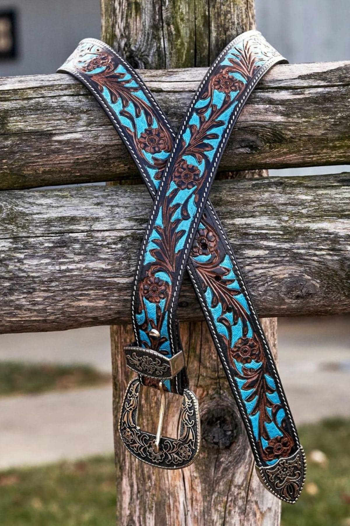 Turquoise Hand Tooled Leather Western Belt