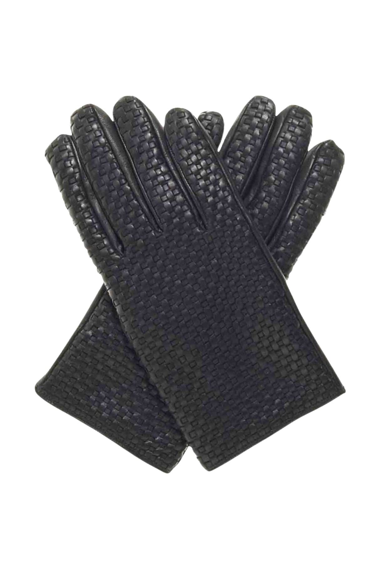 Weave Luxury Black Leather Gloves with Textured Finish