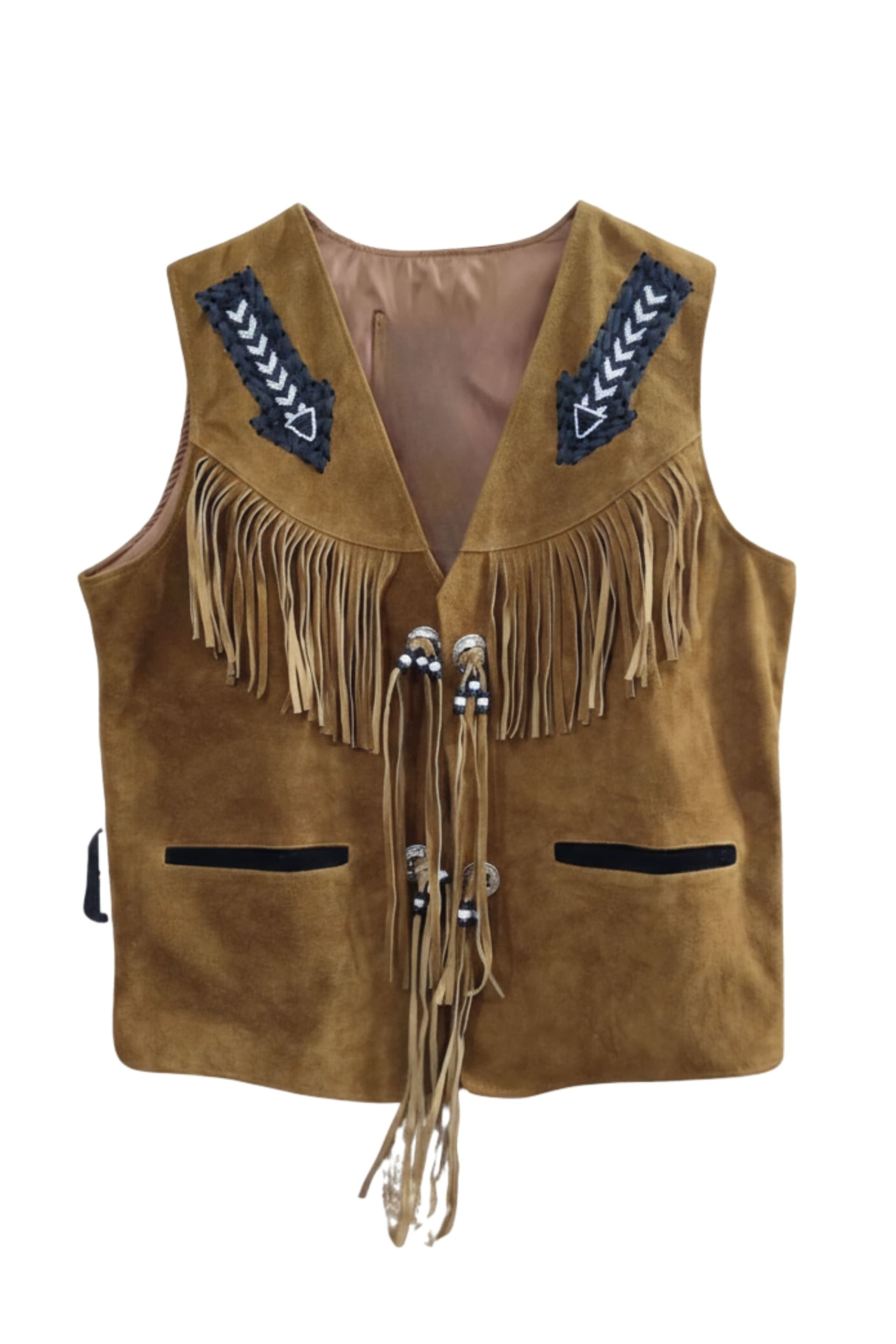 Western Suede Leather Vest With Beaded Tassels