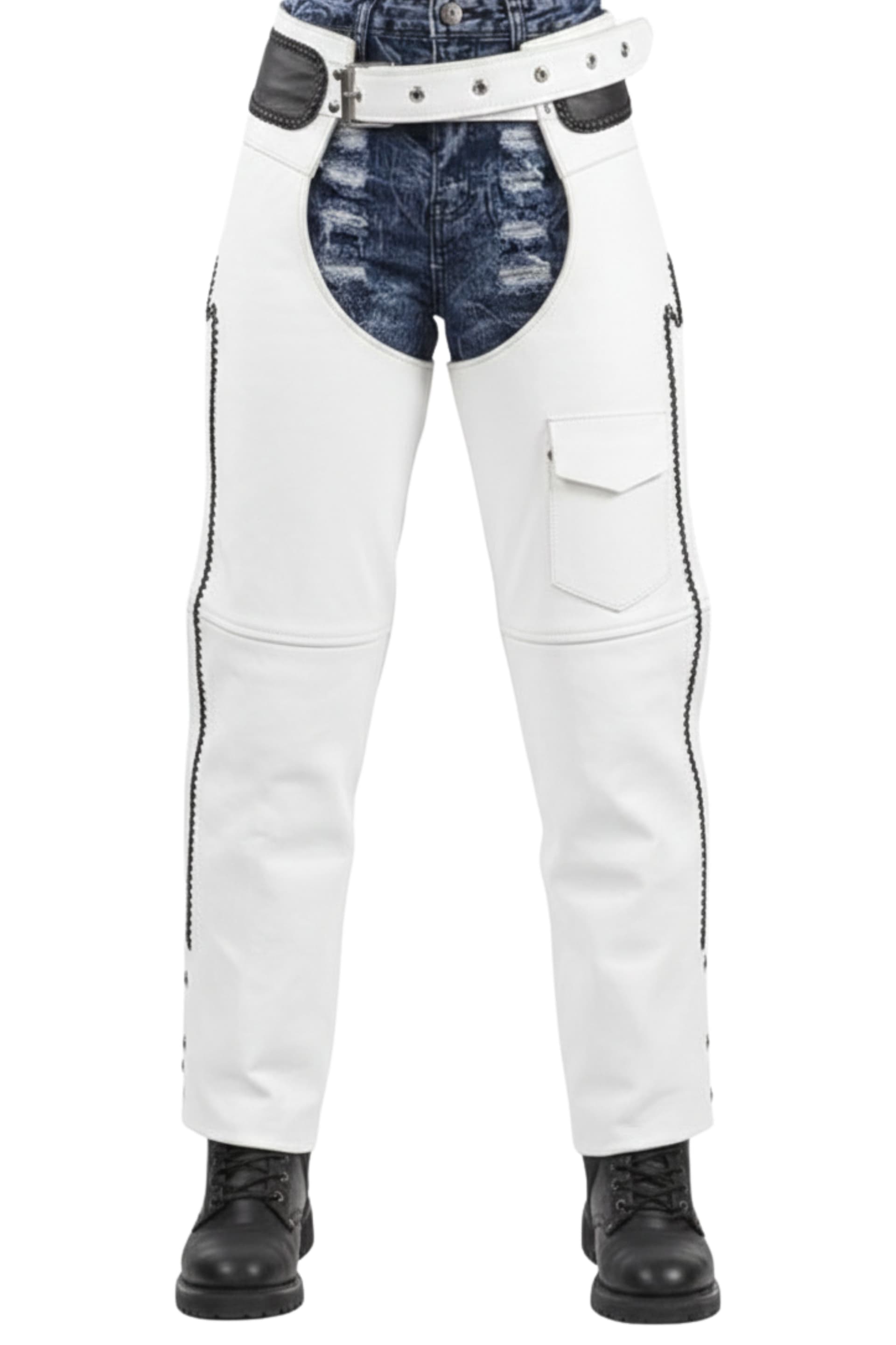 White Leather Touring Chaps for Long Rides