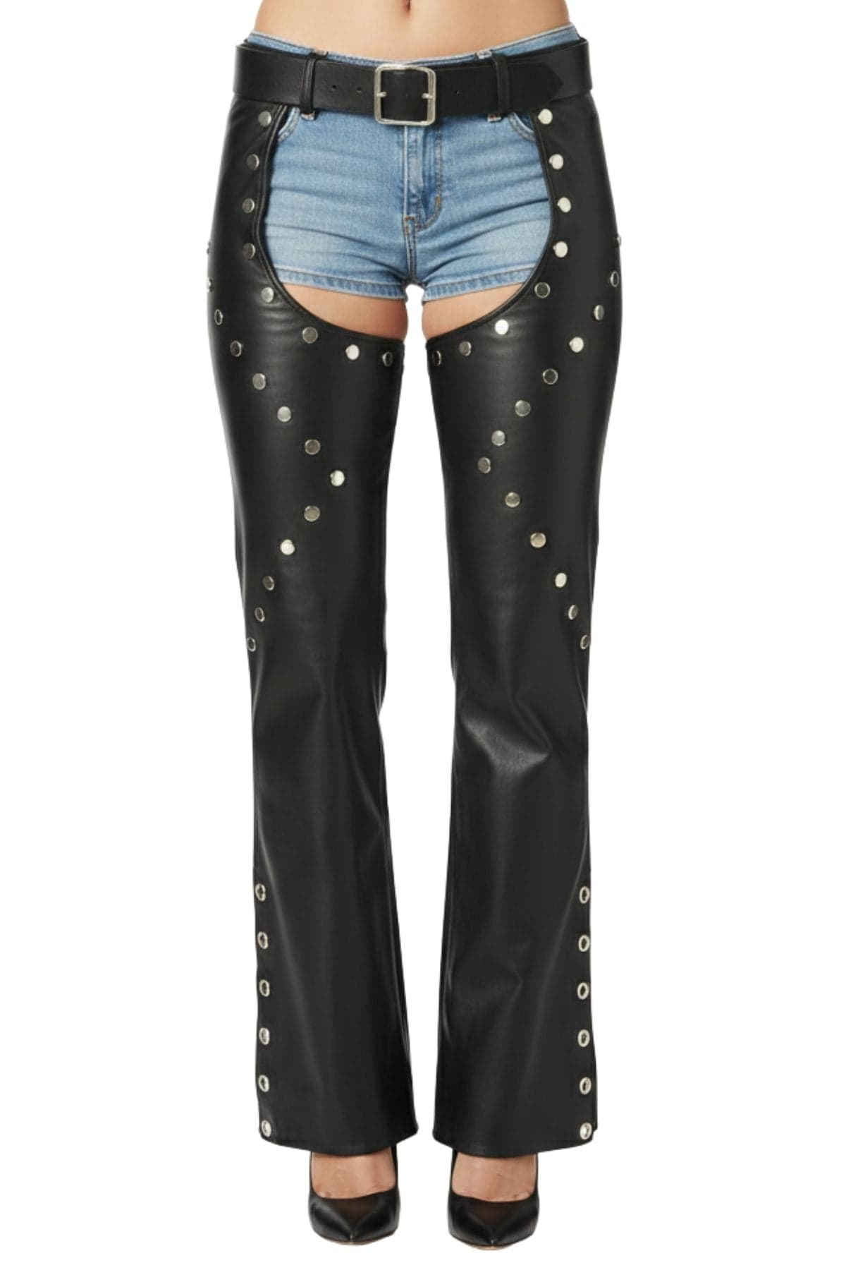 Womens Leather Chaps With Concho Studded Styling